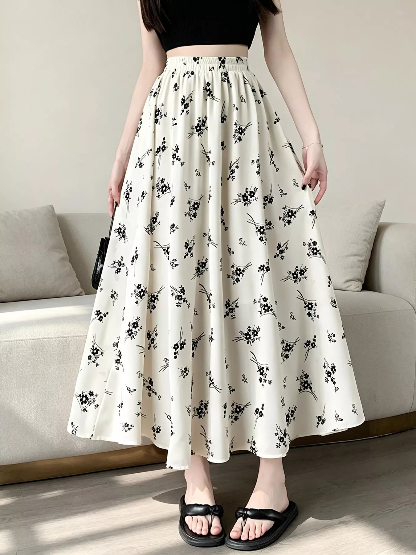 Trendsi Floral Print A-Line Skirt -
