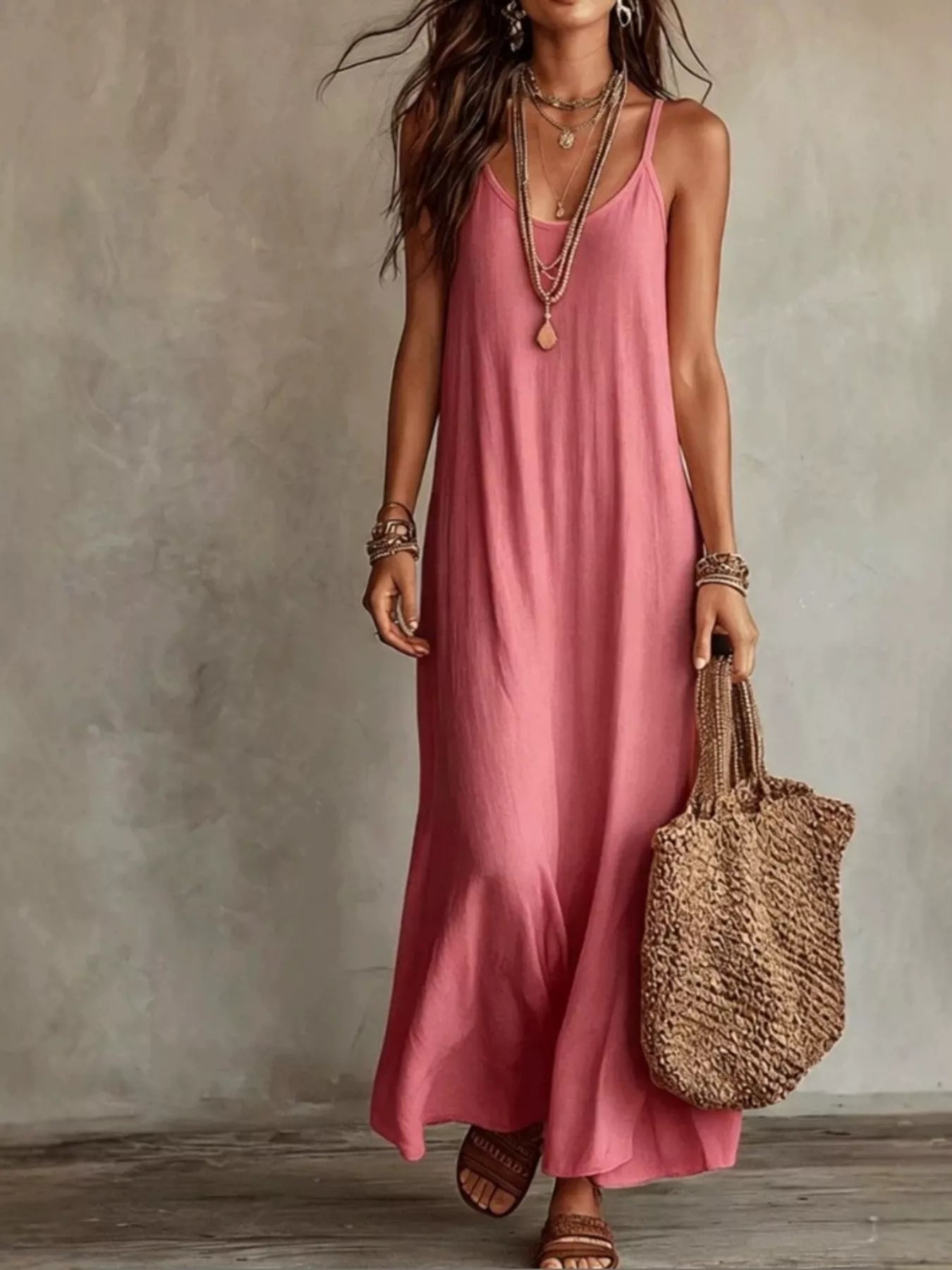 Trendsi Full Size Scoop Neck Spaghetti Strap Maxi Dress Plus Size -