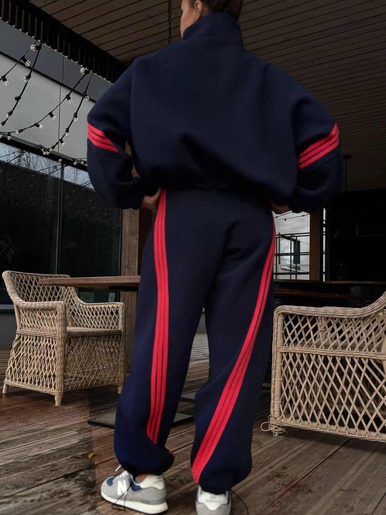 Trendsi Contrast Striped Zip Up Top and Pants Set -