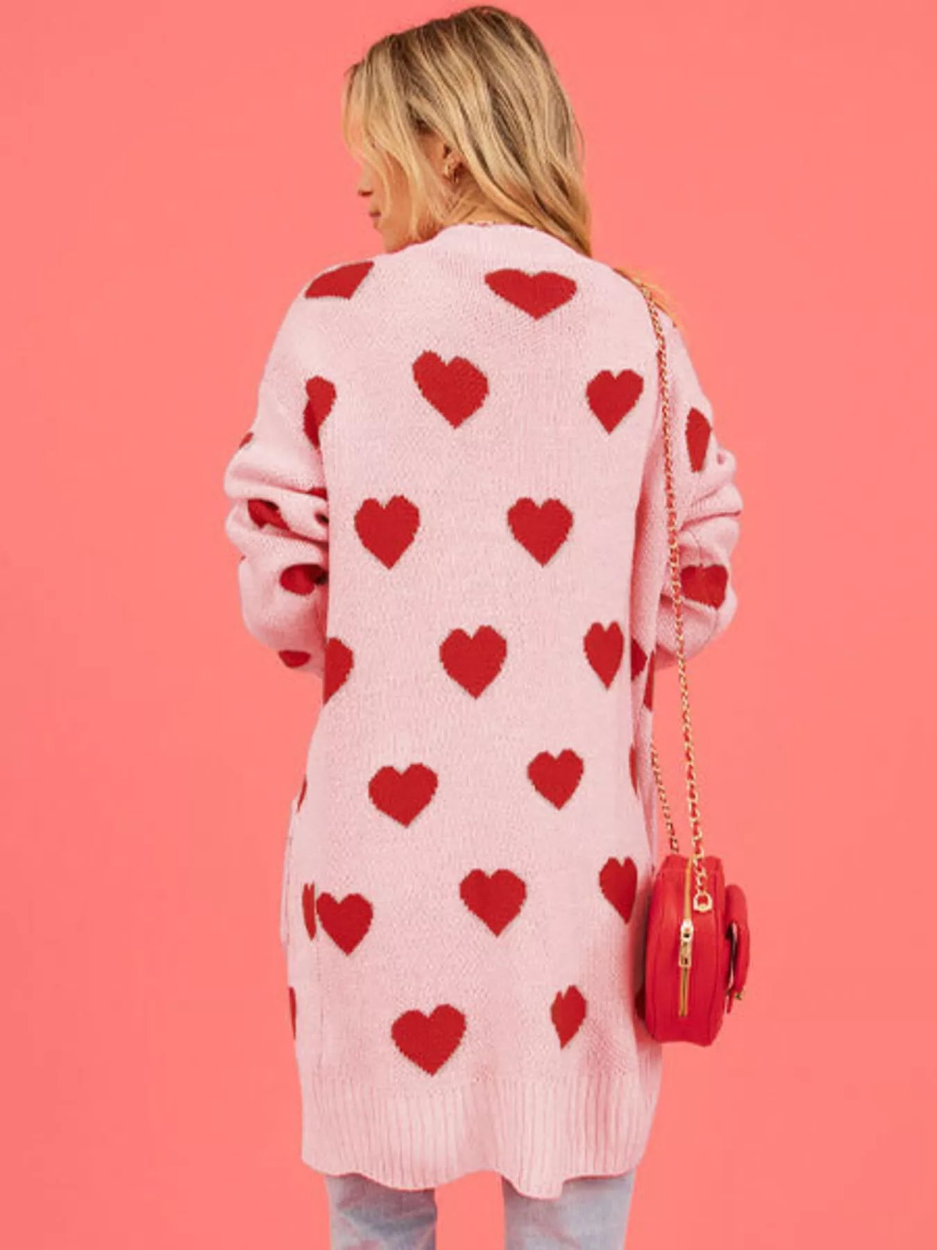 Trendsi Heart Pattern Open Front Longline Cardigan -