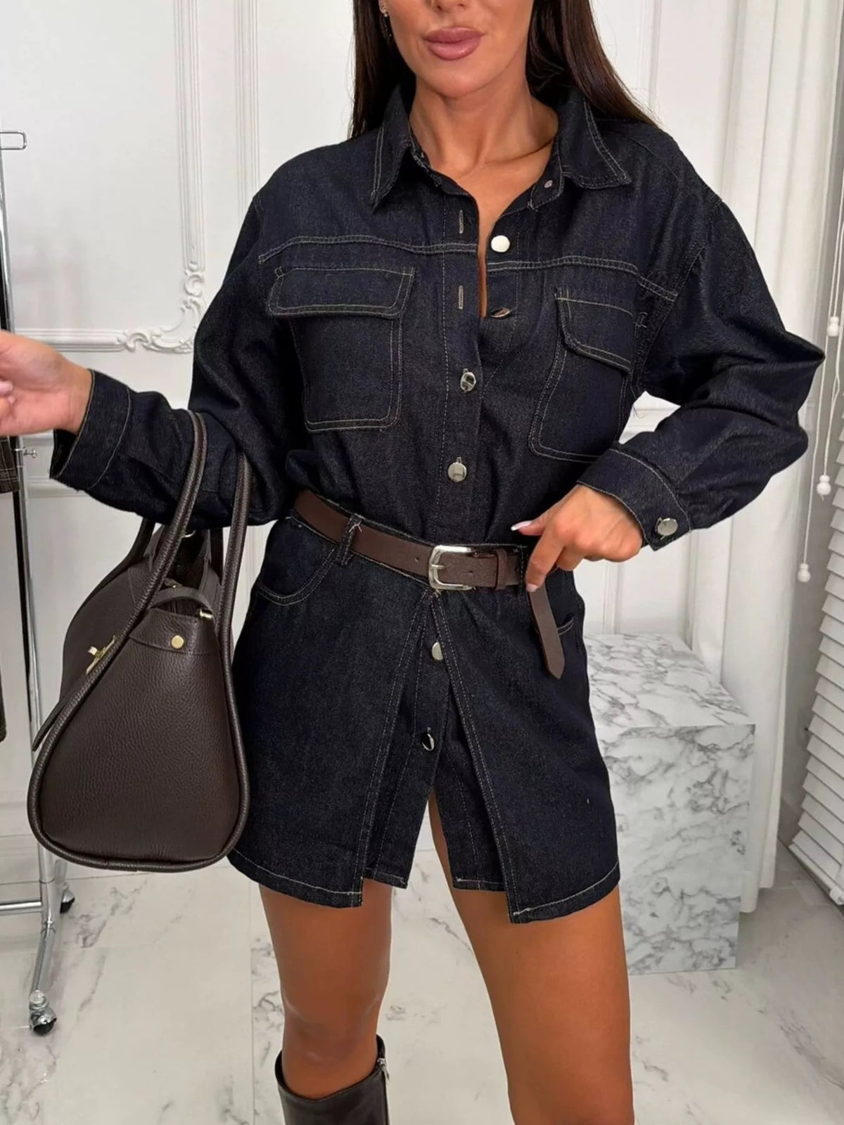 Washed Denim Jacket with Chest Pockets, front view