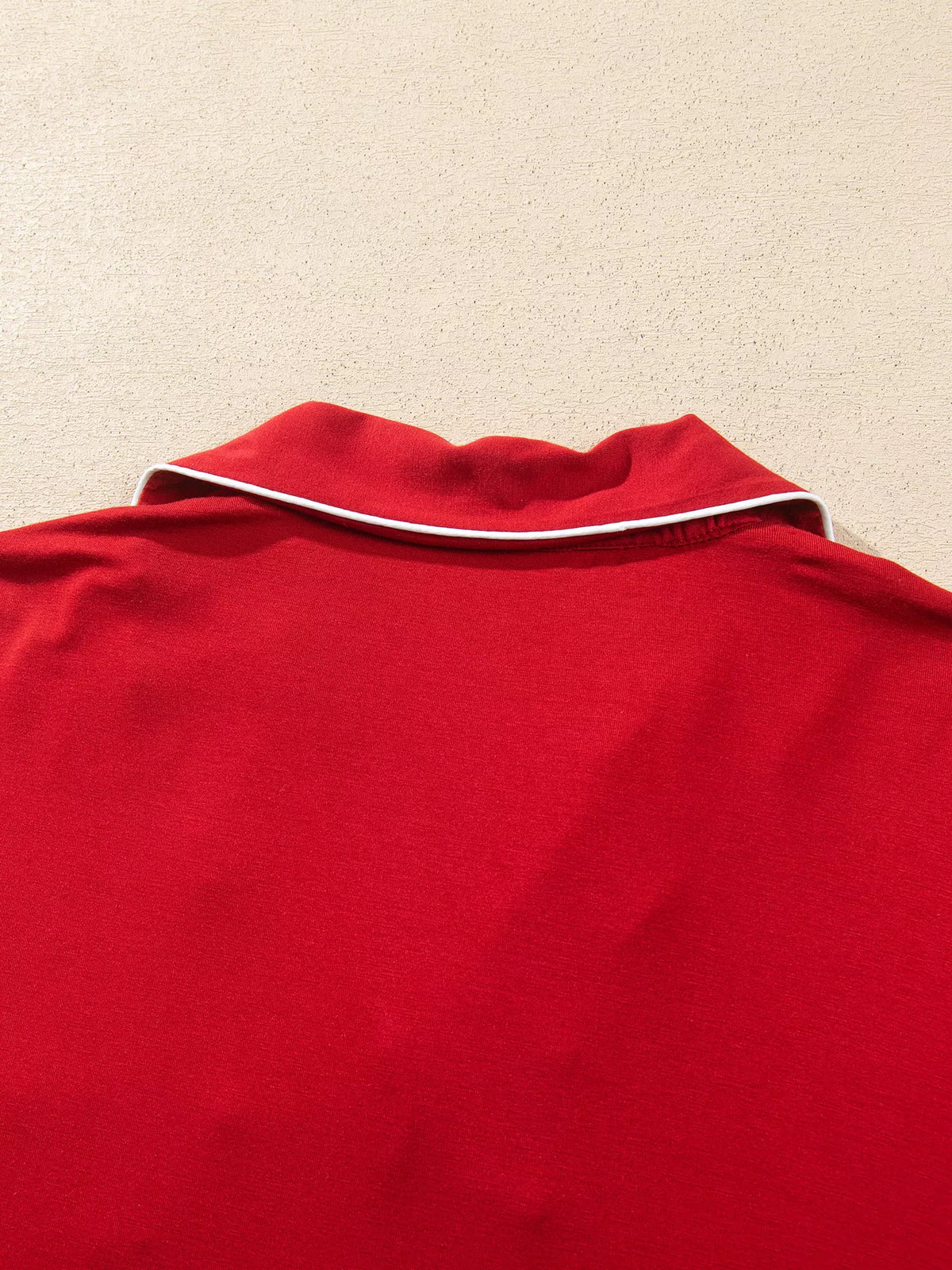 Deep Red bow pocket long sleeve pajama set, back view