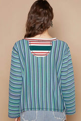 Trendsi POL Color Block Striped Round Neck Long Sleeve T-Shirt -