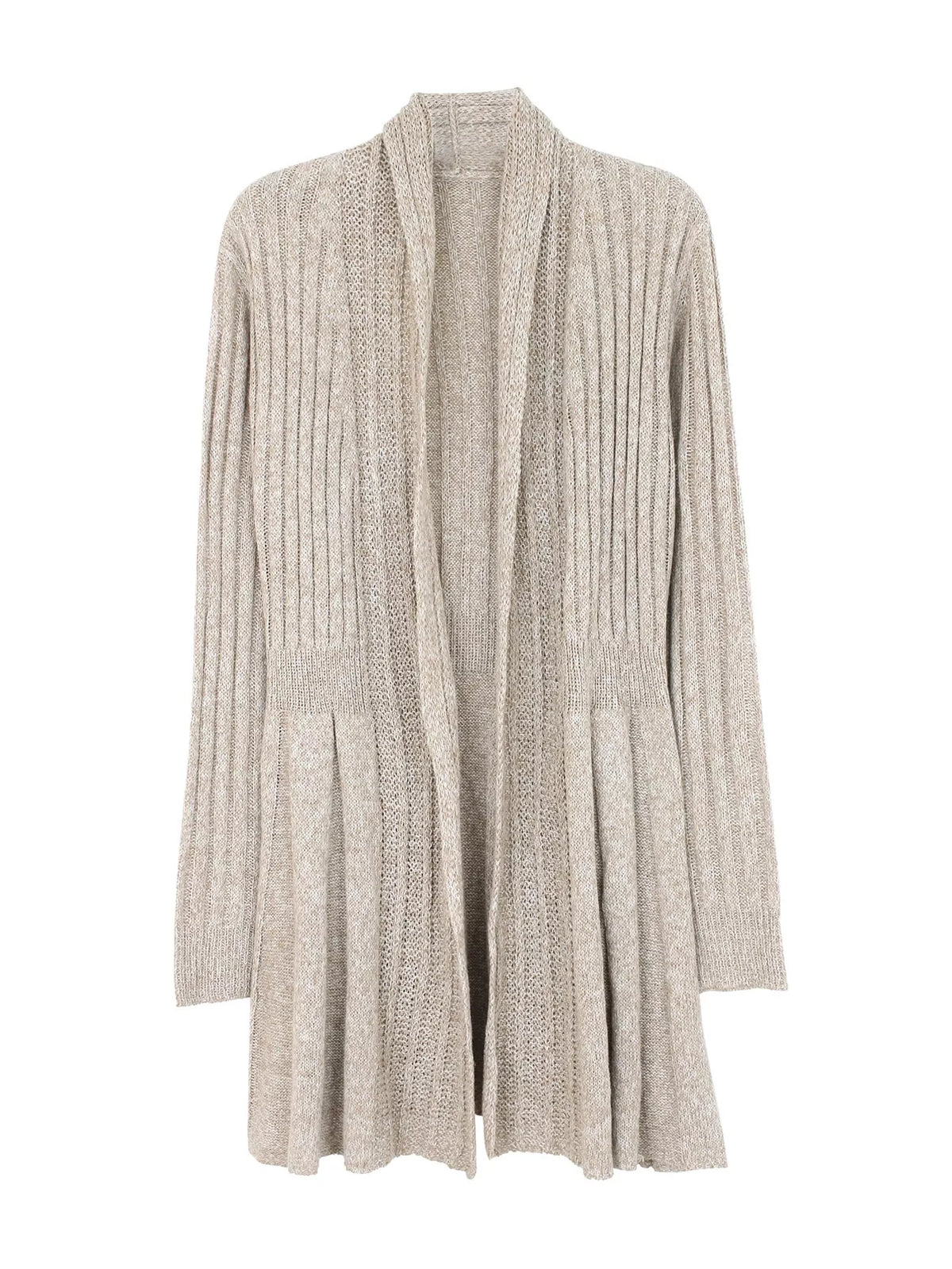 Apricot ribbed knit open front flared cardigan