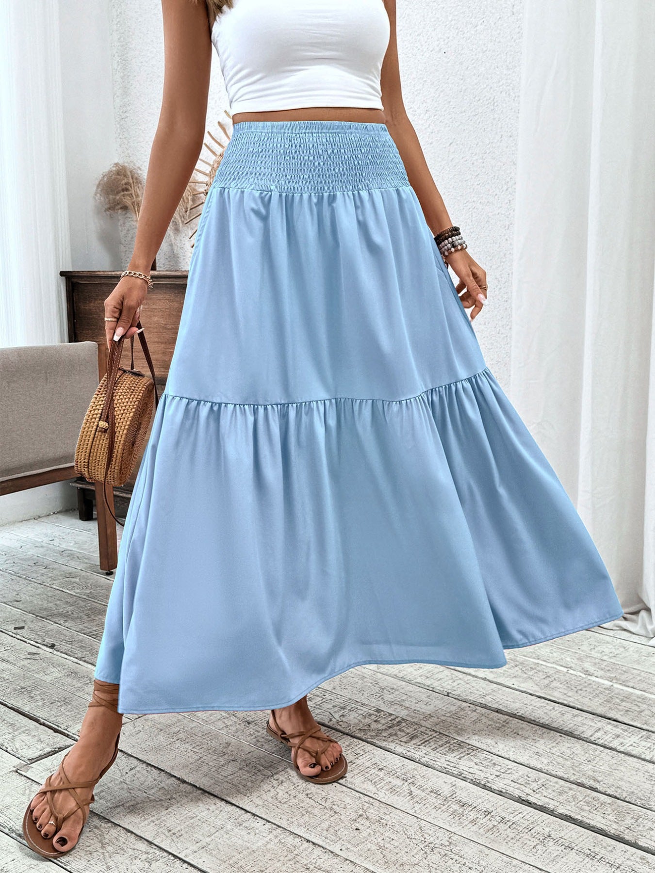 Trendsi Smocked Waist Tiered Skirt -