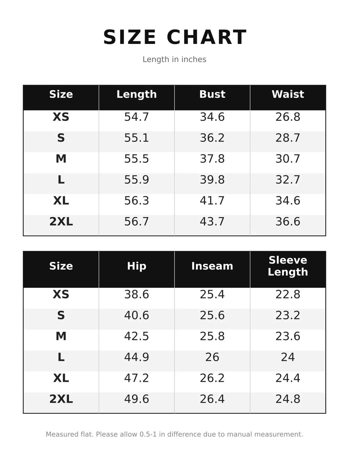 Button Front Wide-Leg Jumpsuit — size and measurement chart
