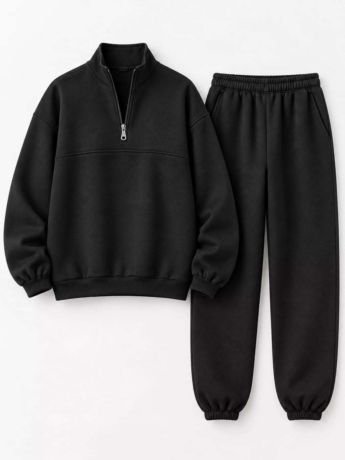 Half-zip top and pants set, black separated flat set