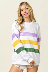 Trendsi BiBi Sequin Mardi Gras Striped Round Neck Sweatshirt -