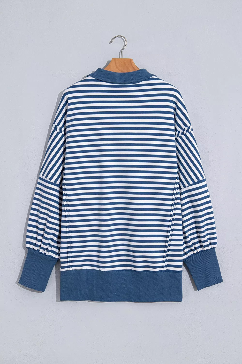 Trendsi Stripe Color Block Trim Raw Seam Split Hem Loose Sweatshirt -