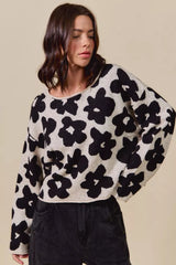 Trendsi SO ME Loose Fit Flower Lightweight Sweater Top -