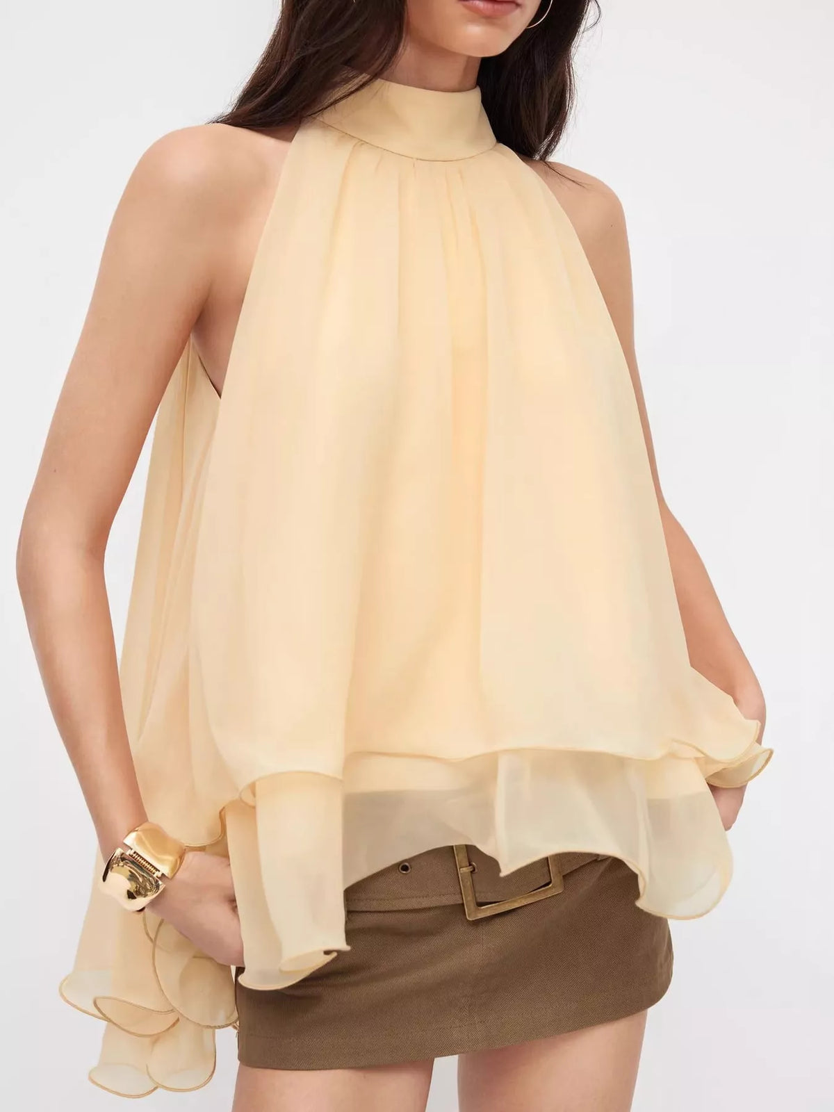 Chiffon Ruffled Sleeveless Top in yellow