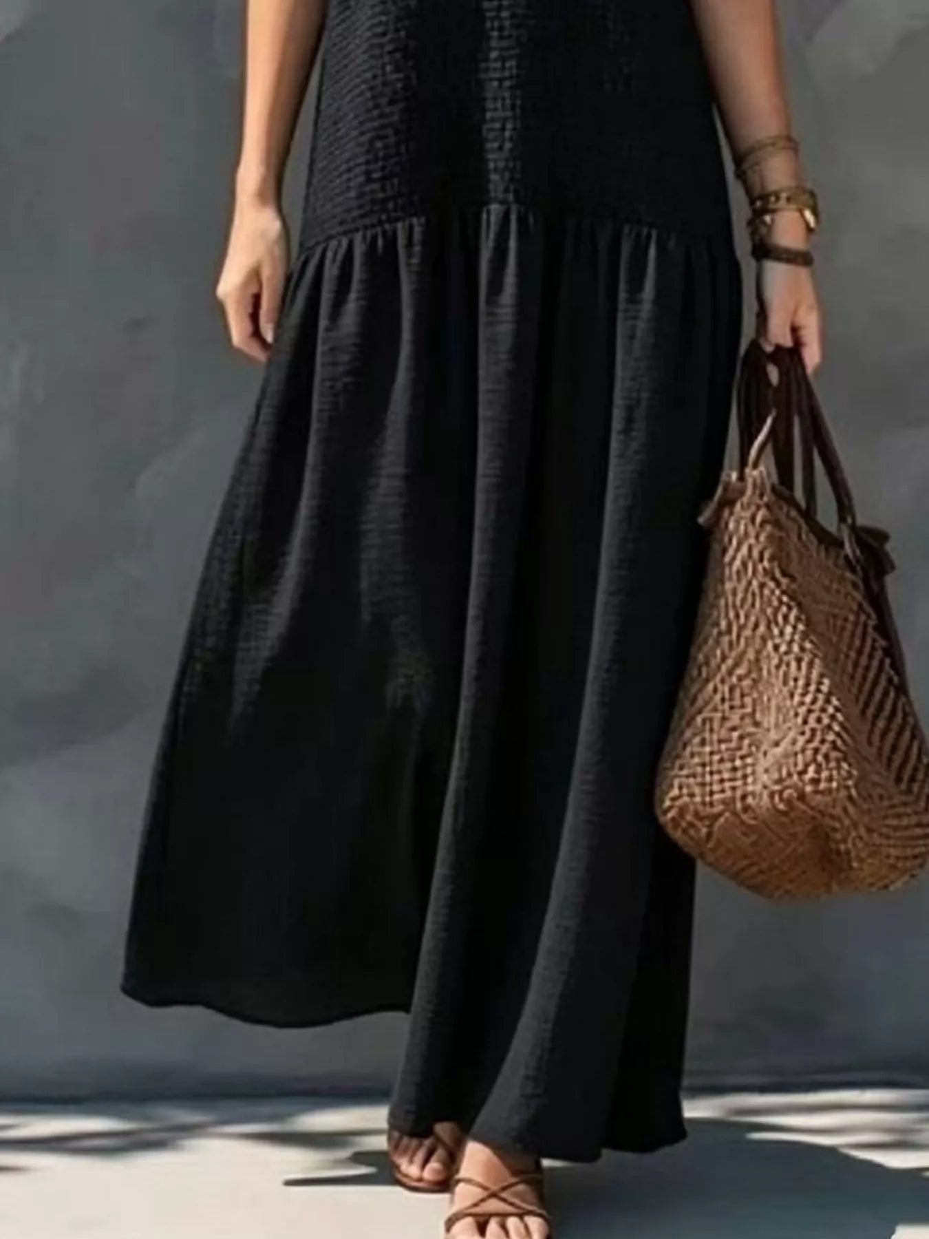 Trendsi Sleeveless Smocked V-Neck Casual Maxi Dress -