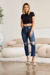Trendsi RFM Crop Dylan Full Size Tummy Control Distressed High Waist Raw Hem Jeans -