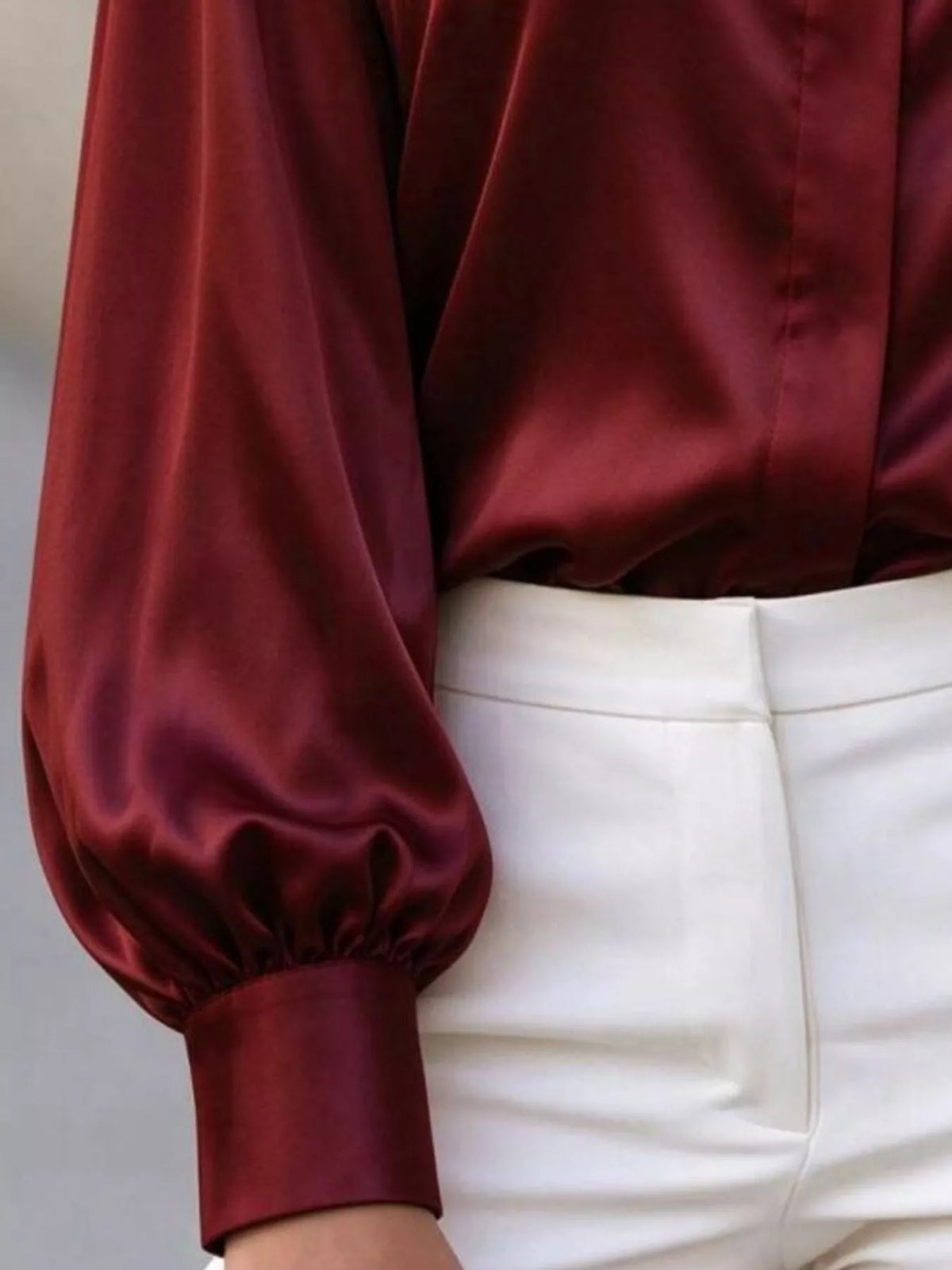 Burgundy satin long sleeve shirt