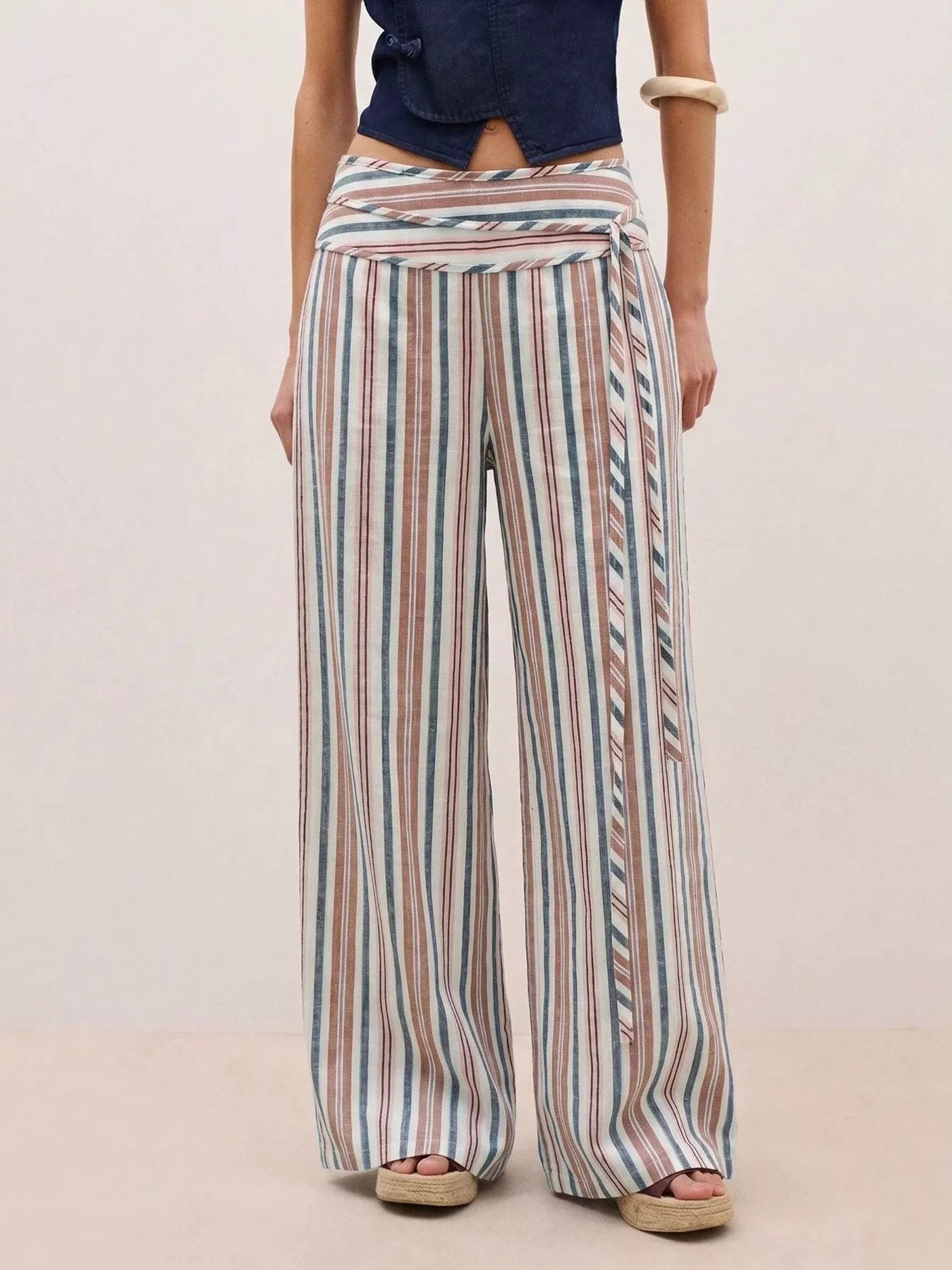 Trendsi Striped Wide-Leg Pants with Tie Waist -