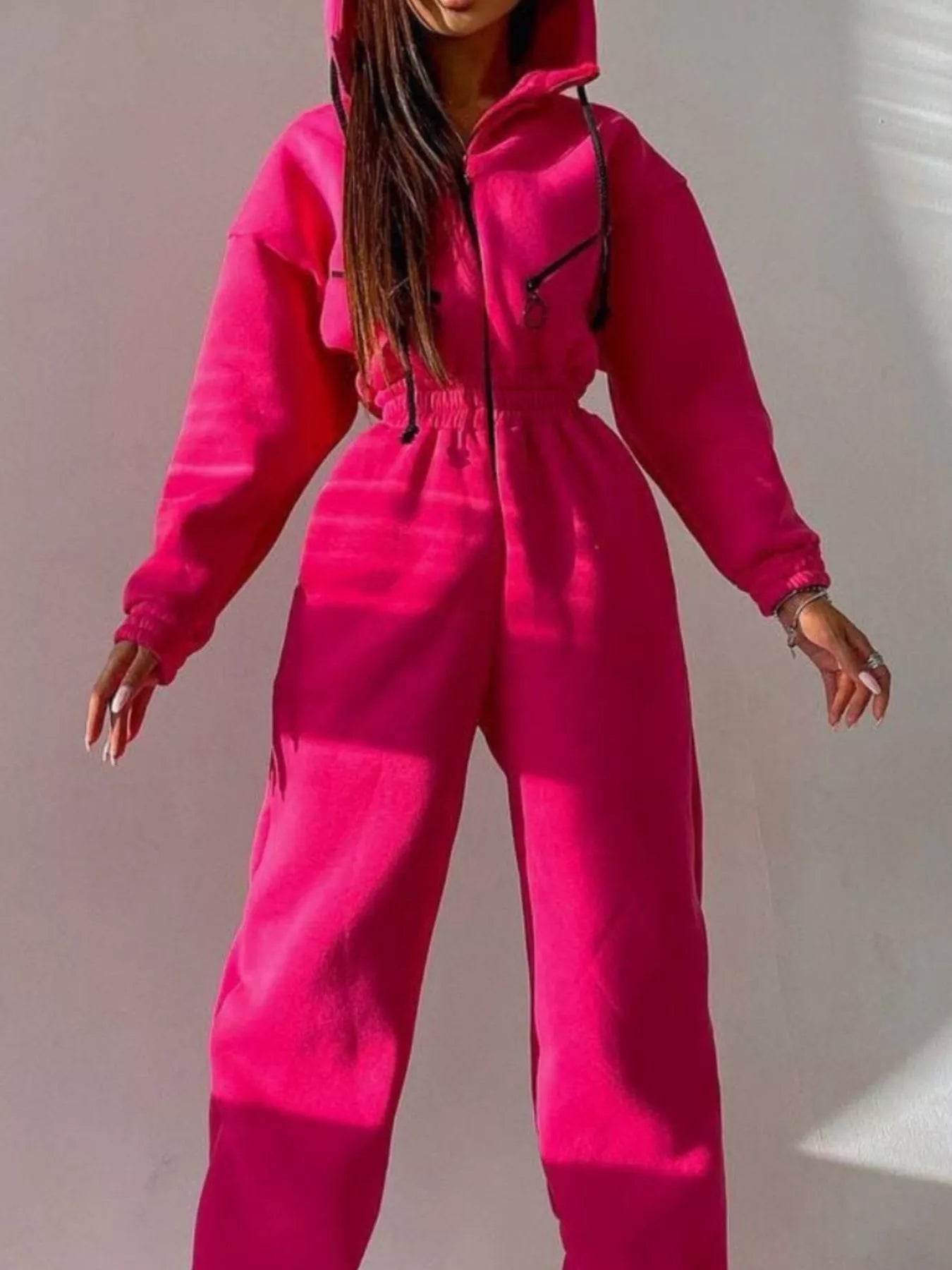 Trendsi Zip Front Dropped Shoulder Jumpsuit -