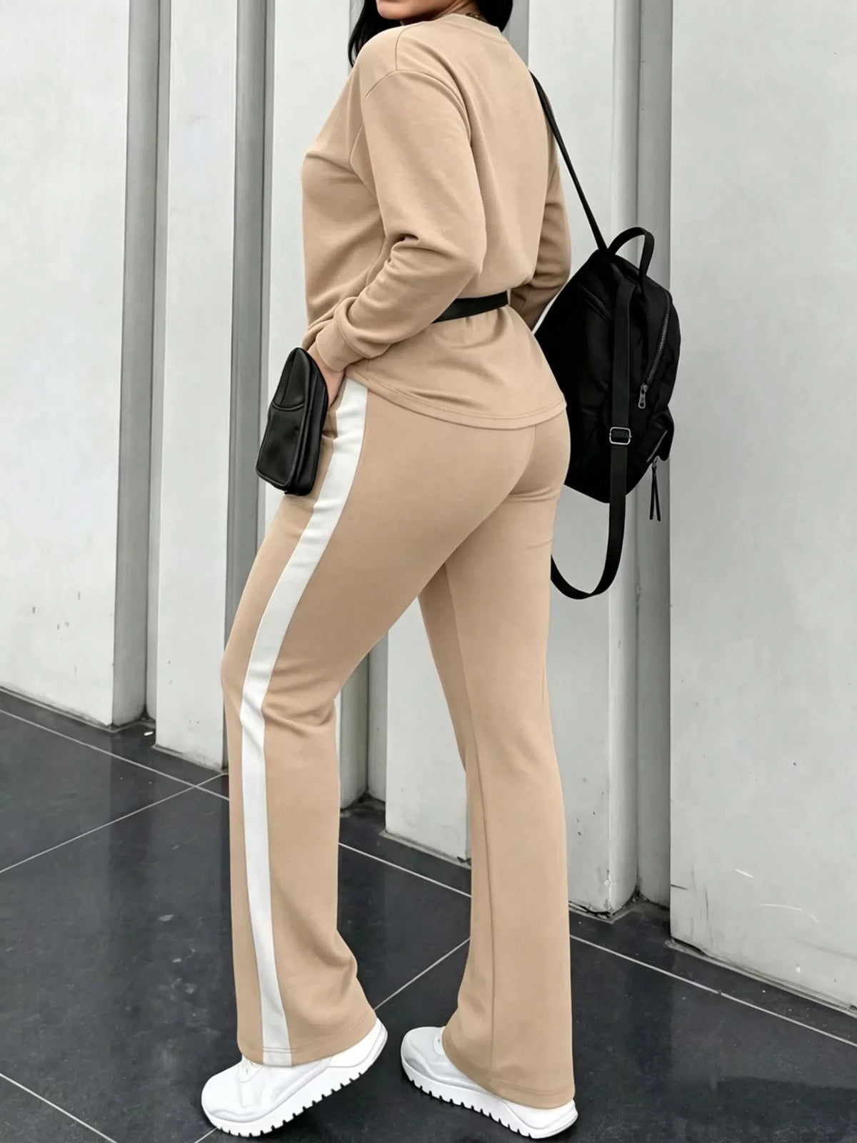 Top and Pants Set in khaki, back view