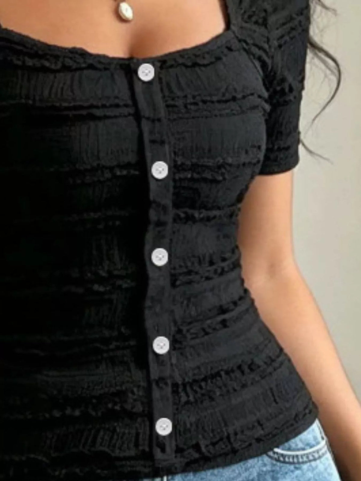 Trendsi Frill Square Neck Short Sleeve Top -