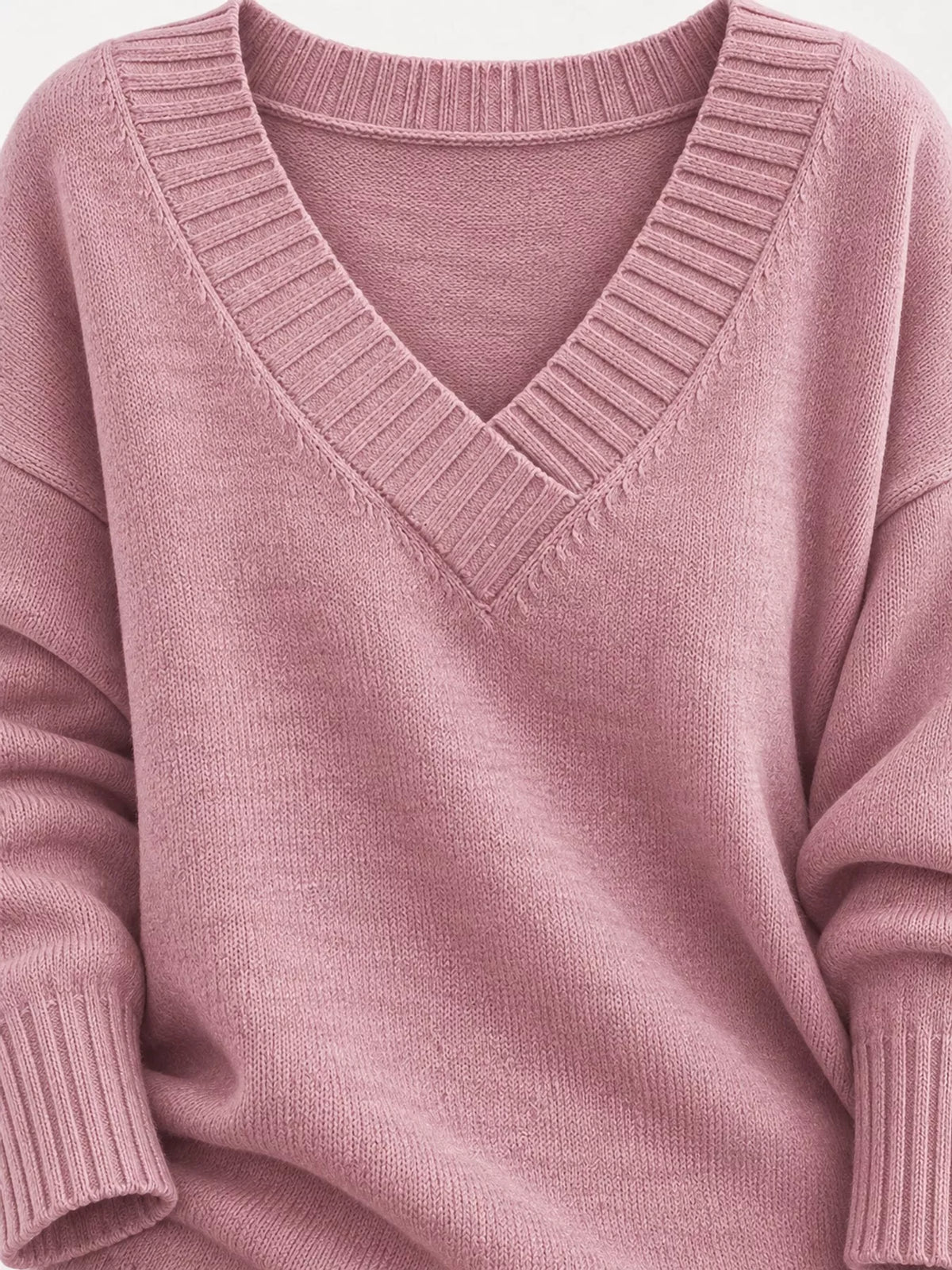 V-neck sweater, pink knit detail