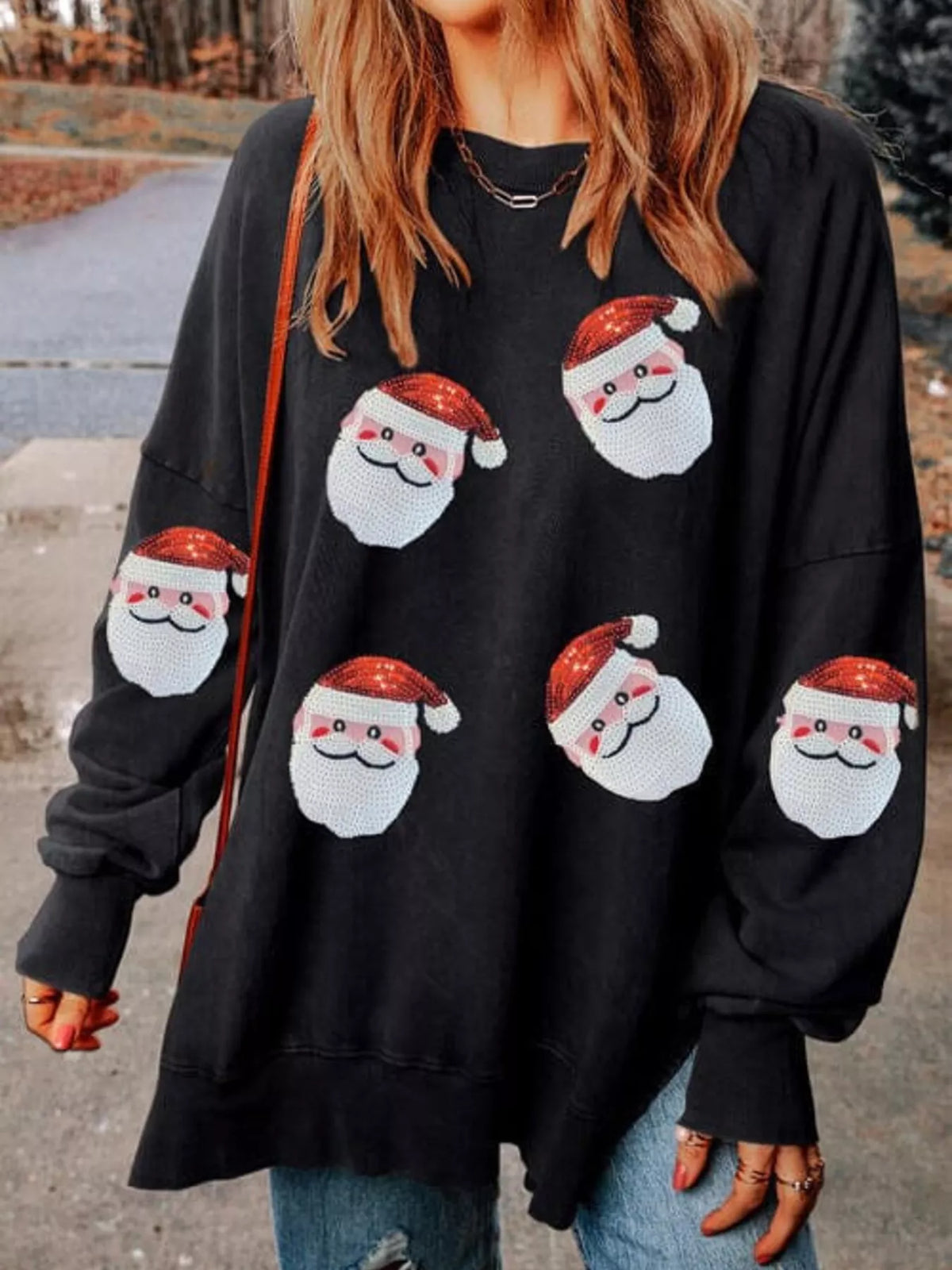 Santa Claus Sweatshirt in black, front view