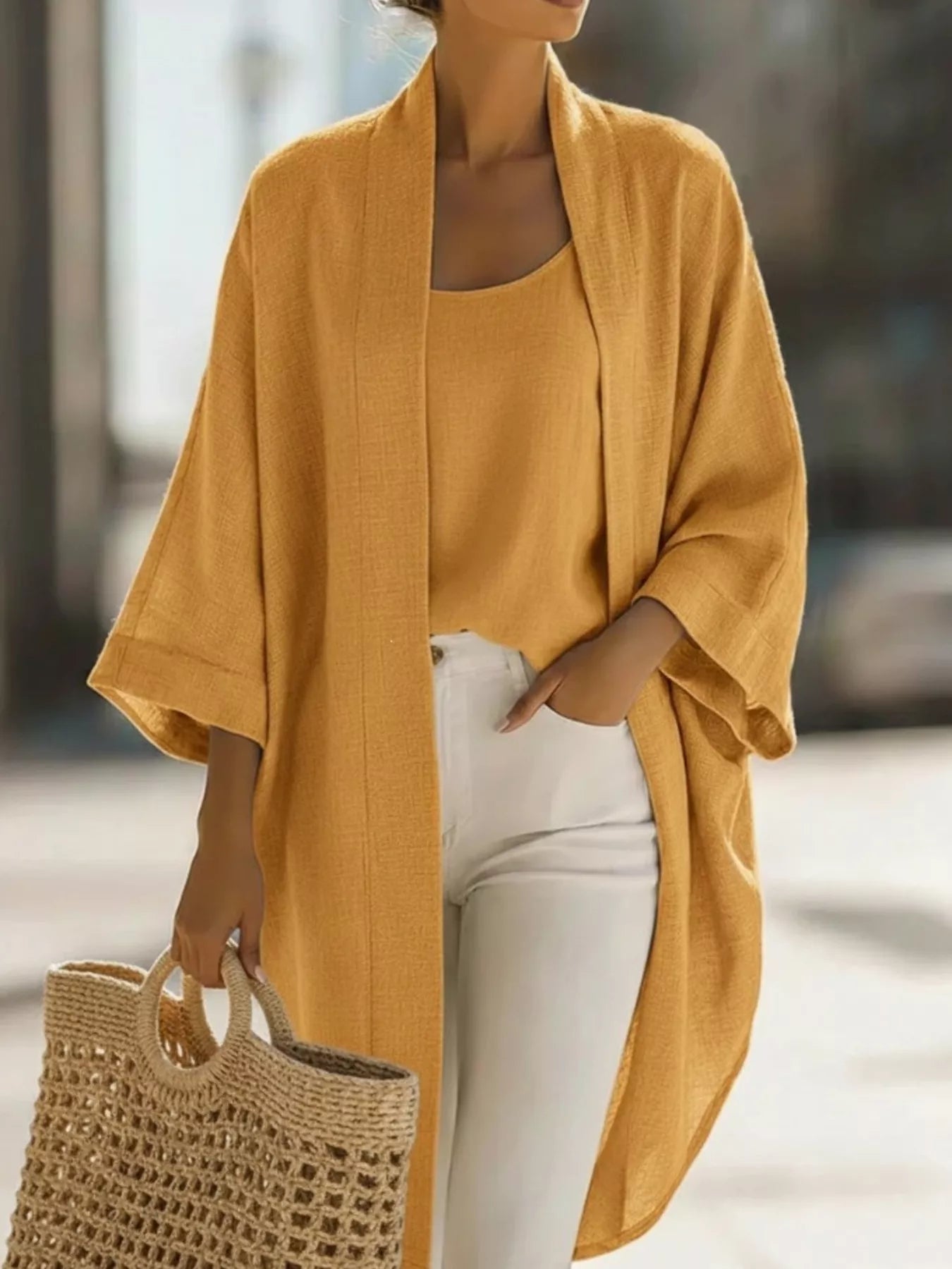 Trendsi Full Size Open-Front Cardigan and Matching Tank Top Set Plus Size -