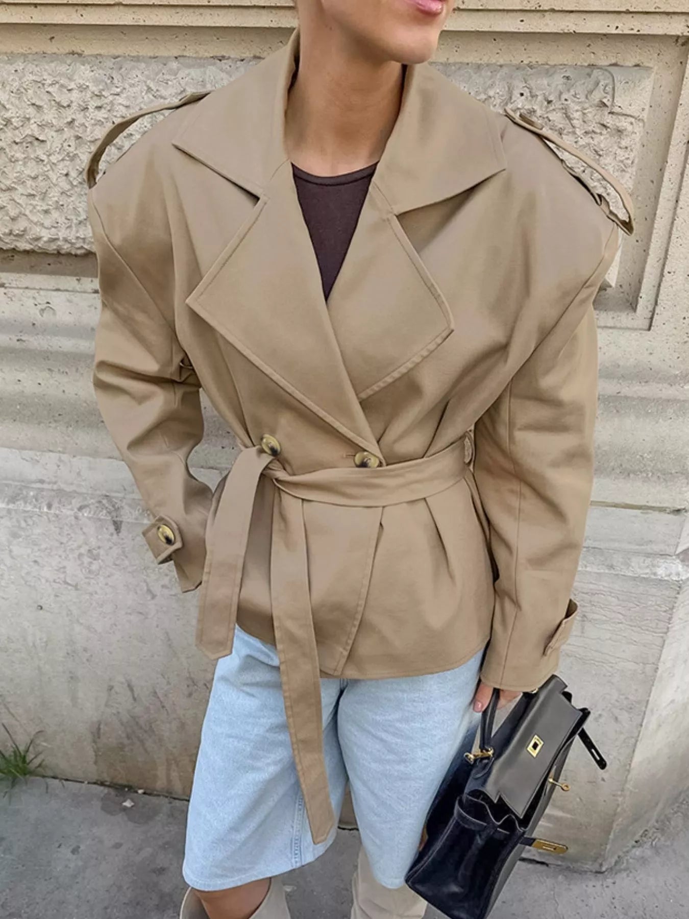 Trendsi Chic Double-Breasted Belted Trench Coat - Outerwear