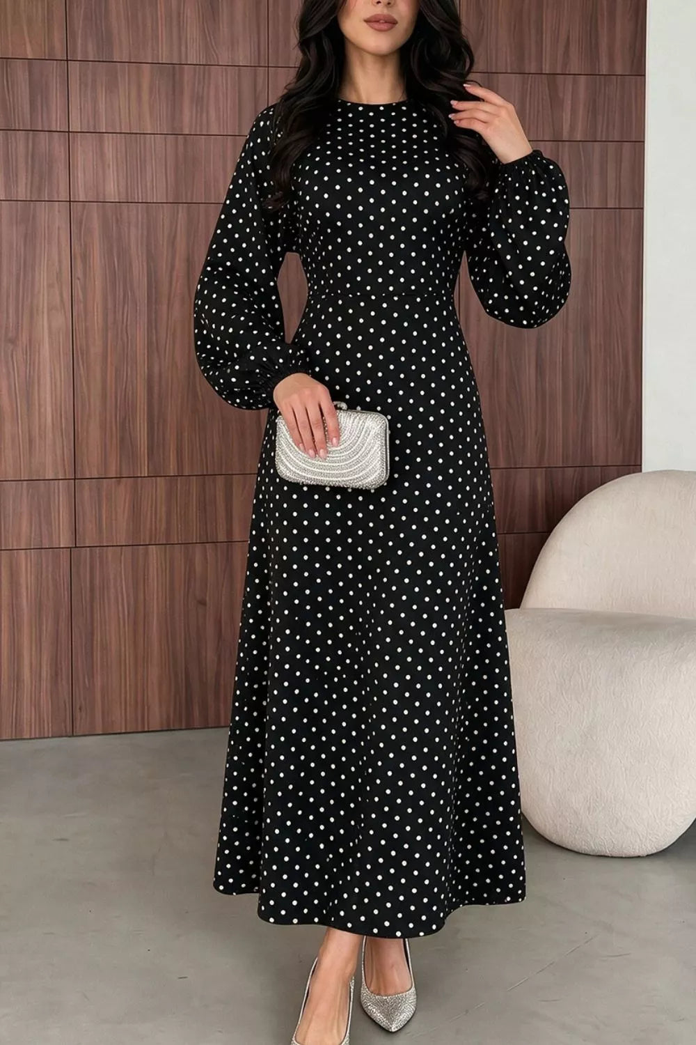 Polka dot long sleeve maxi dress