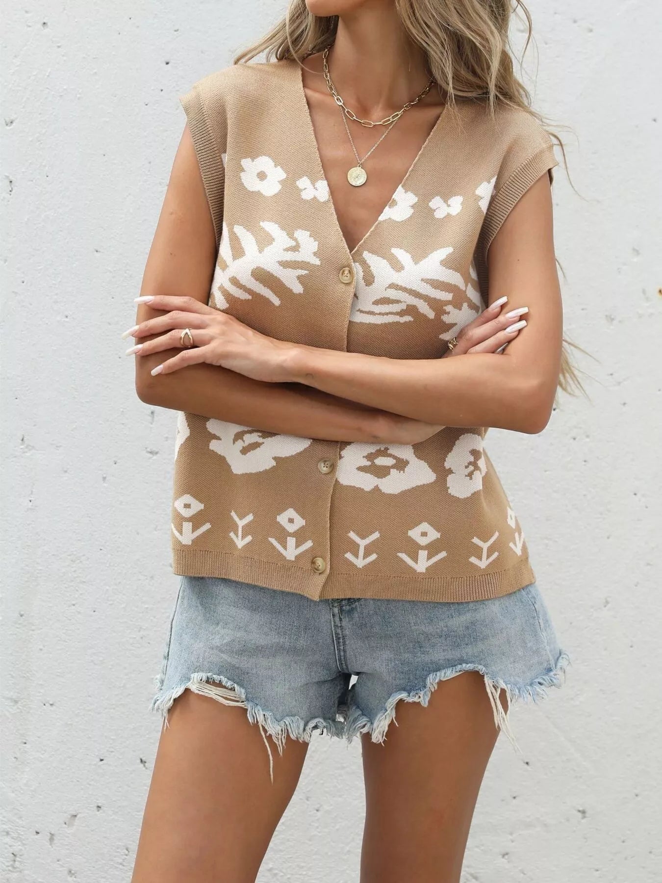 Trendsi Floral V-Neck Sleeveless Vest -