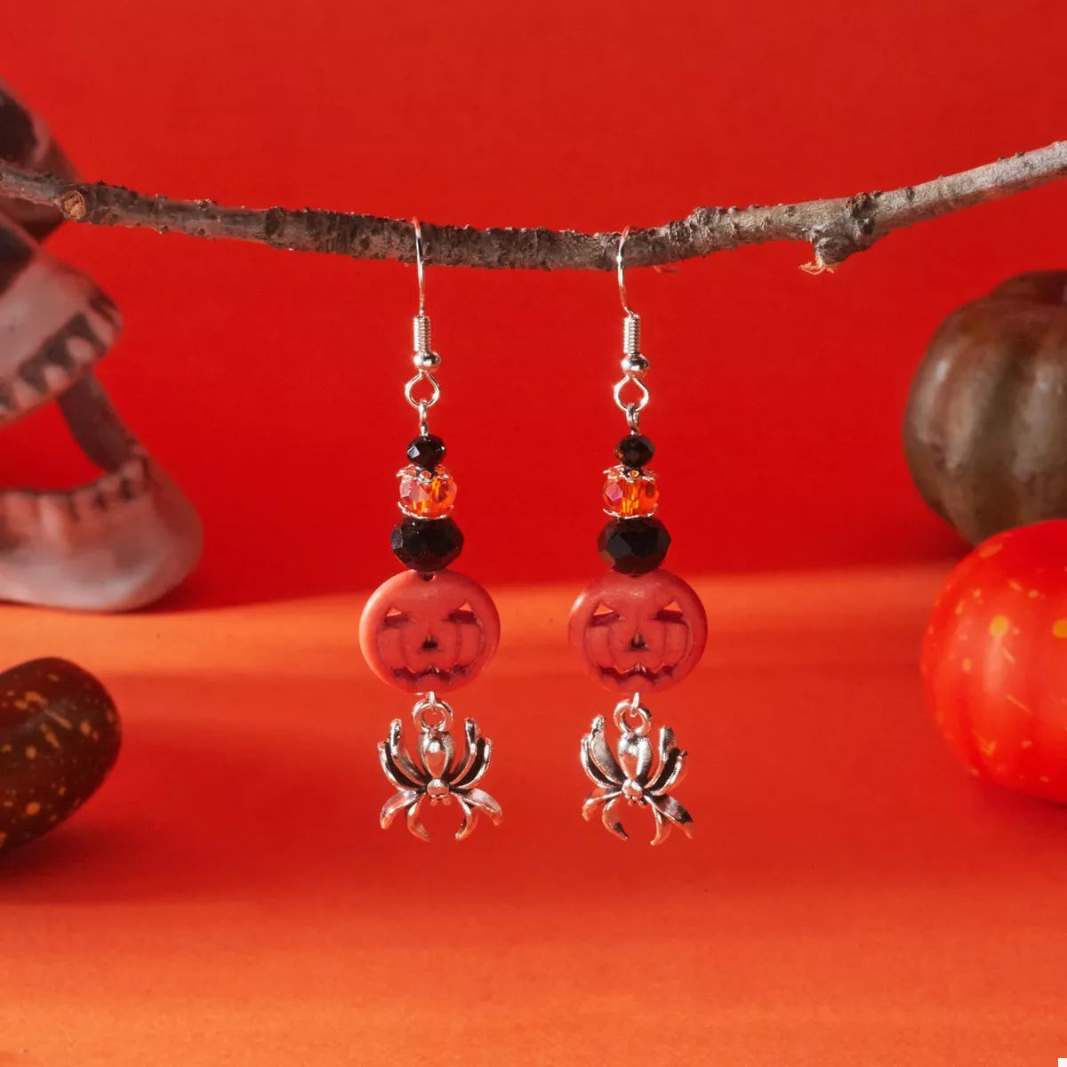 Trendsi Halloween Spider Pumpkin Drop Earrings -