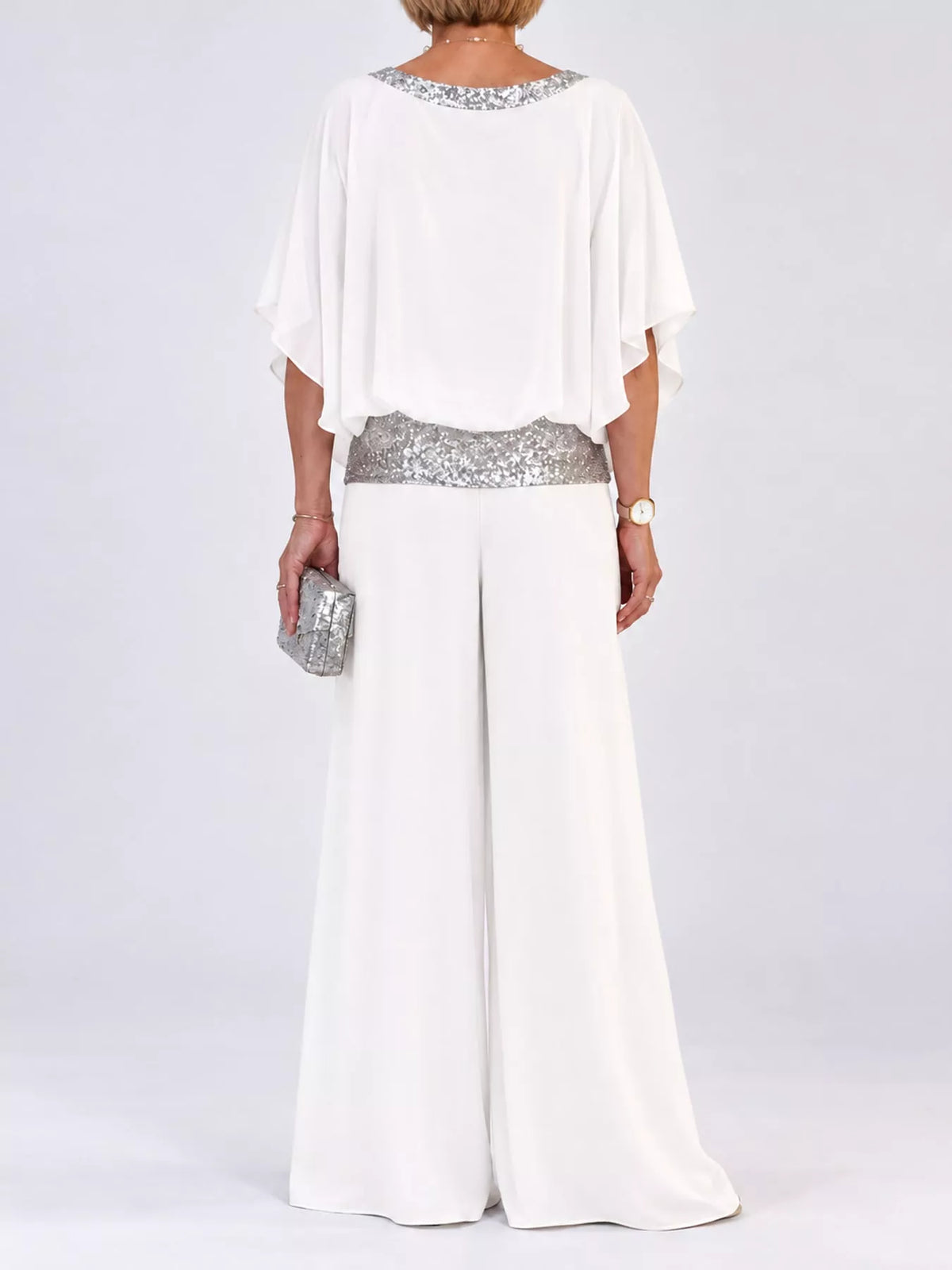 Chiffon Top and Wide-Leg Pants Set — back view