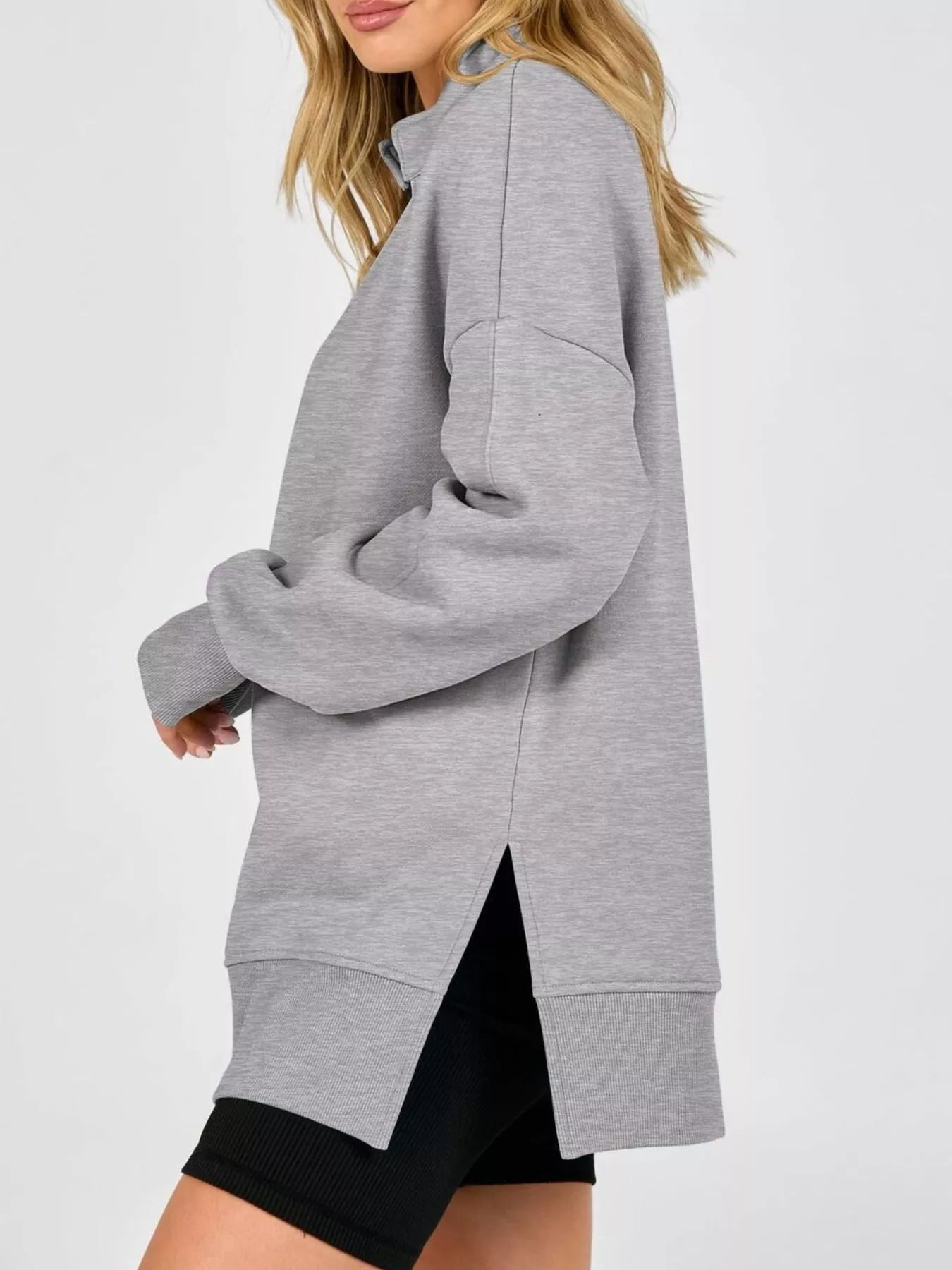 Trendsi Quarter-Zip Dropped Shoulder Sweatshirt -