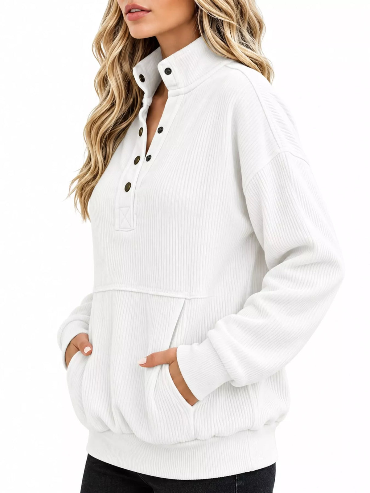 Quarter-snap sweatshirt, white side