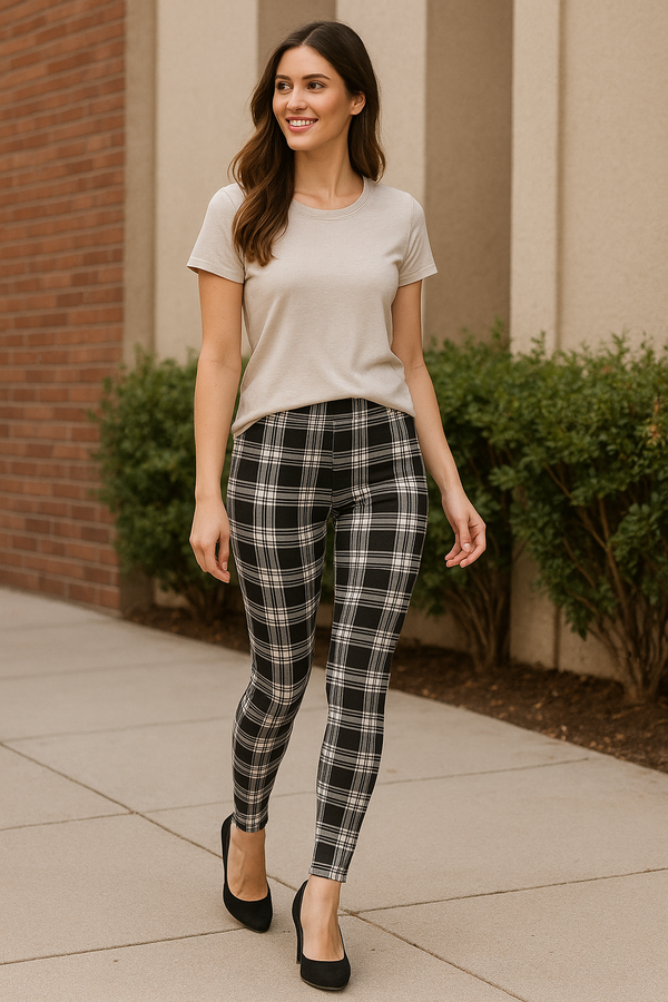 Black White Plaid-1 Graphic Fashion Lined Leggings