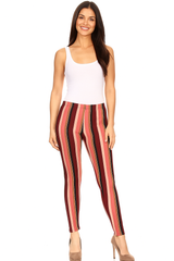 Burgundy Stripes Design Leggings