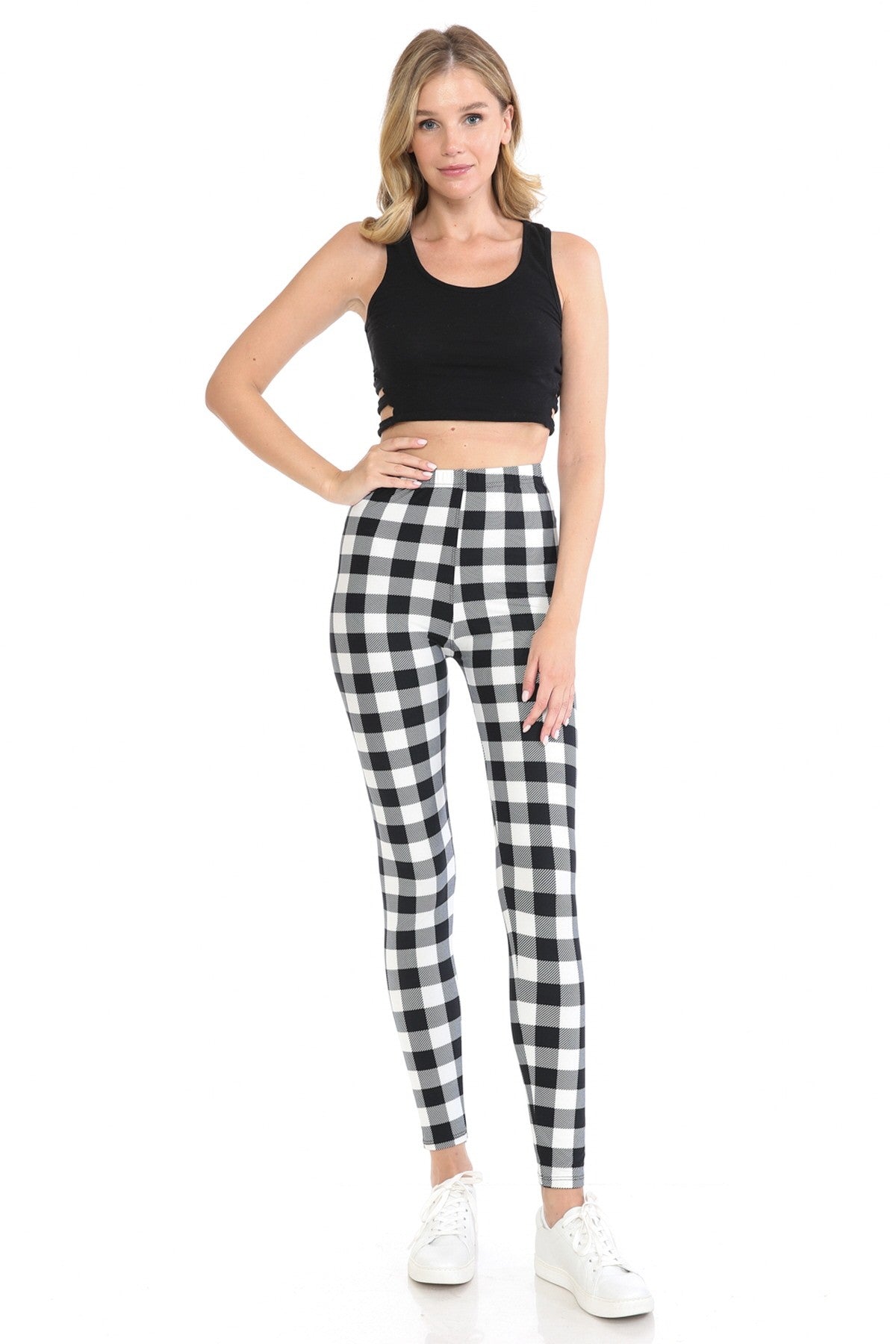 Niobe Clothing White Black Plaid Leggings - Leggings p_leggings