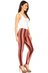 Burgundy Stripes Design Leggings
