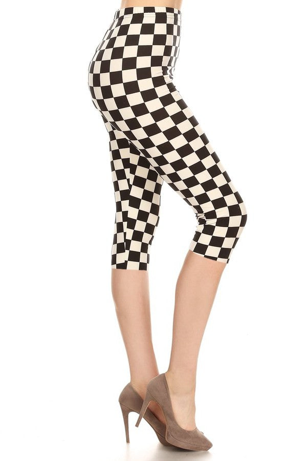 Niobe Clothing Black White Checkered Print Capri Leggings - Leggings p_leggings