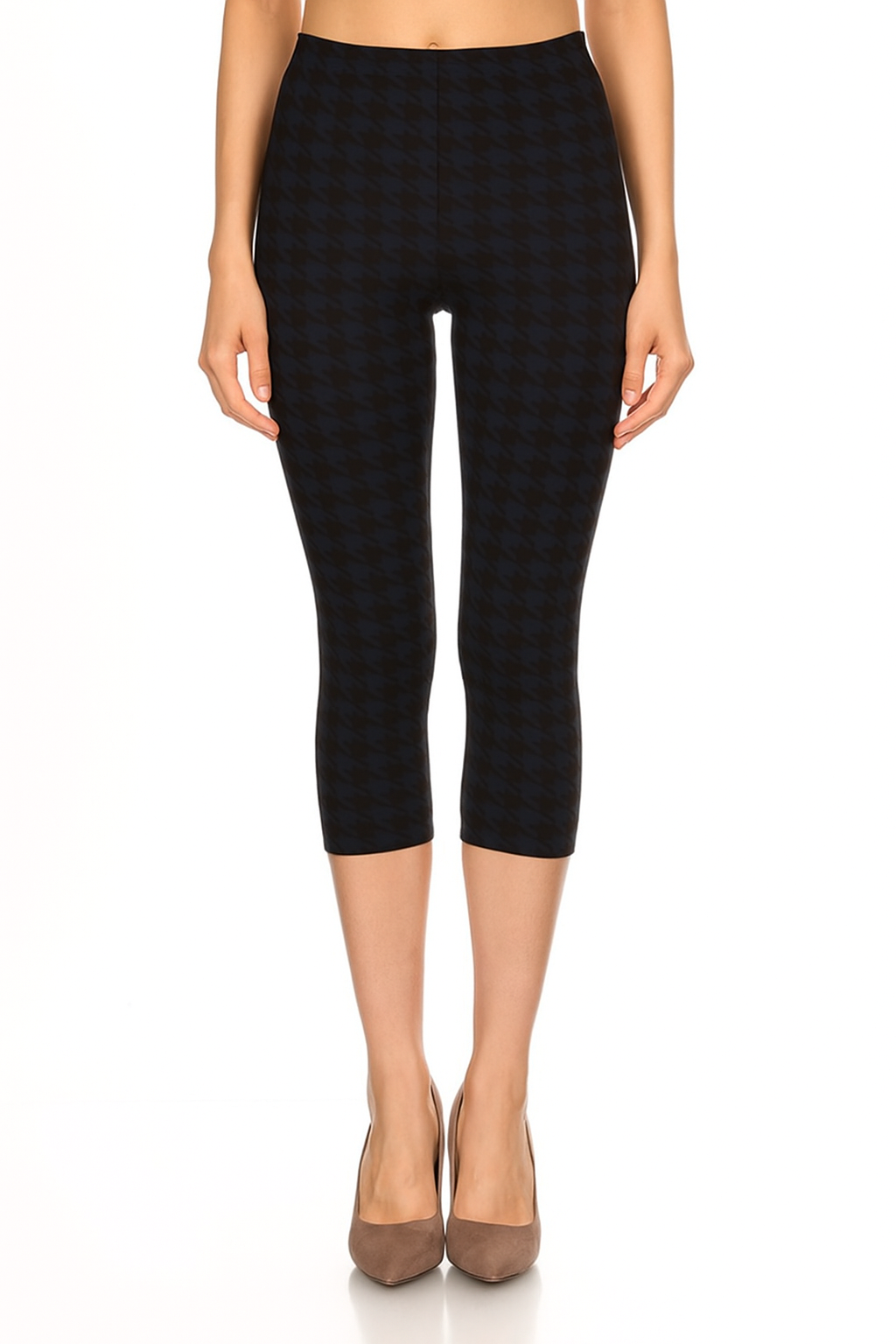 Niobe Clothing Black and Navy Geo Houndstooth Print Capri Leggings - Leggings p_leggings
