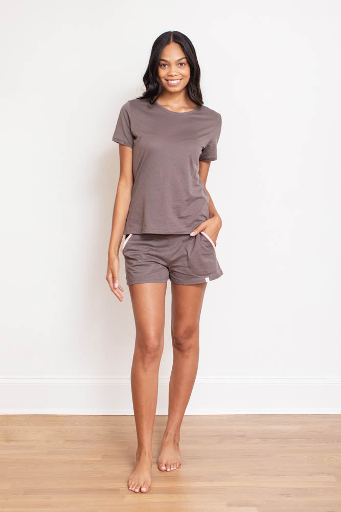 Dusk Pima cotton tee and pocket shorts pajama set, front view