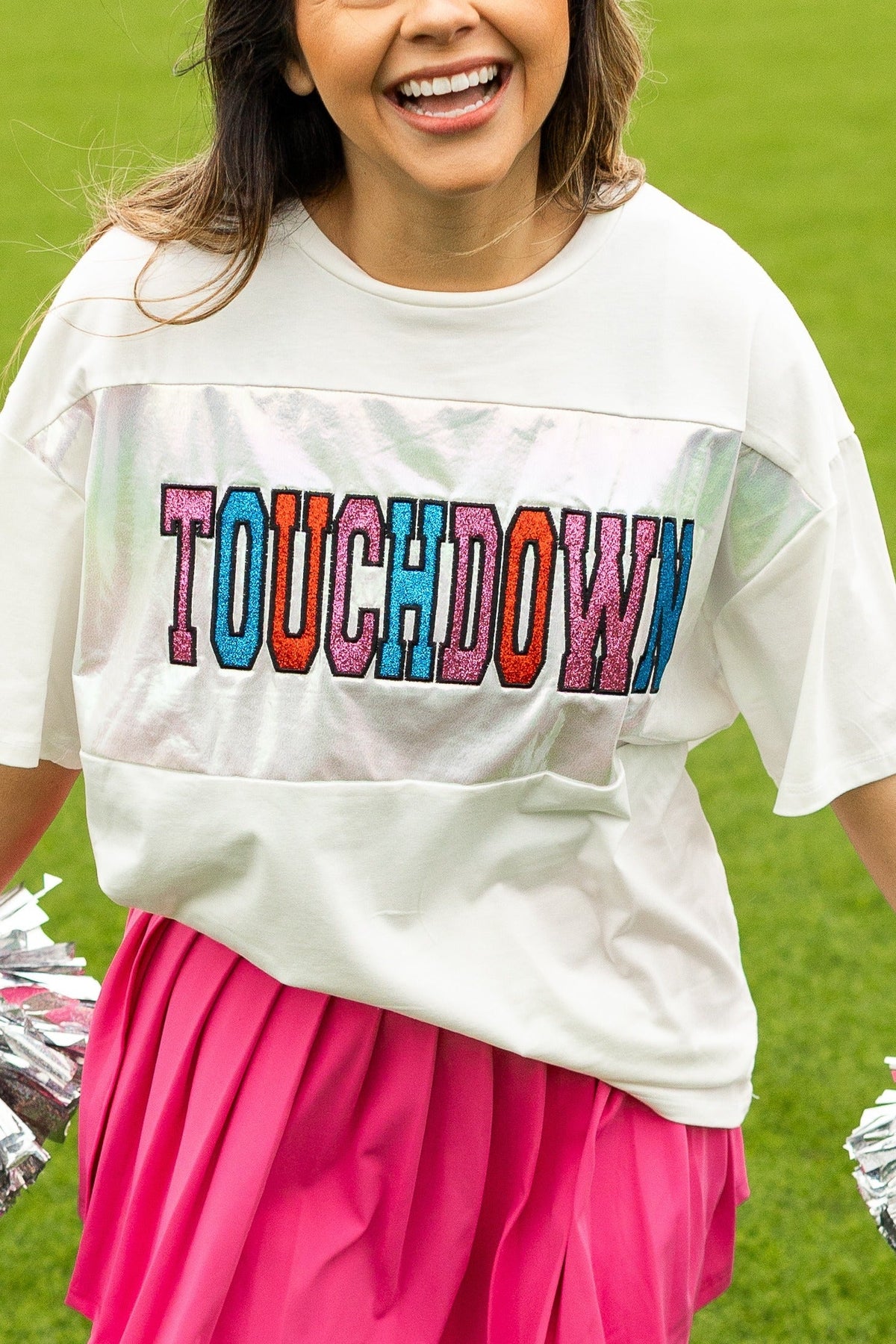 Glitter "Touchdown" on White T-Shirt