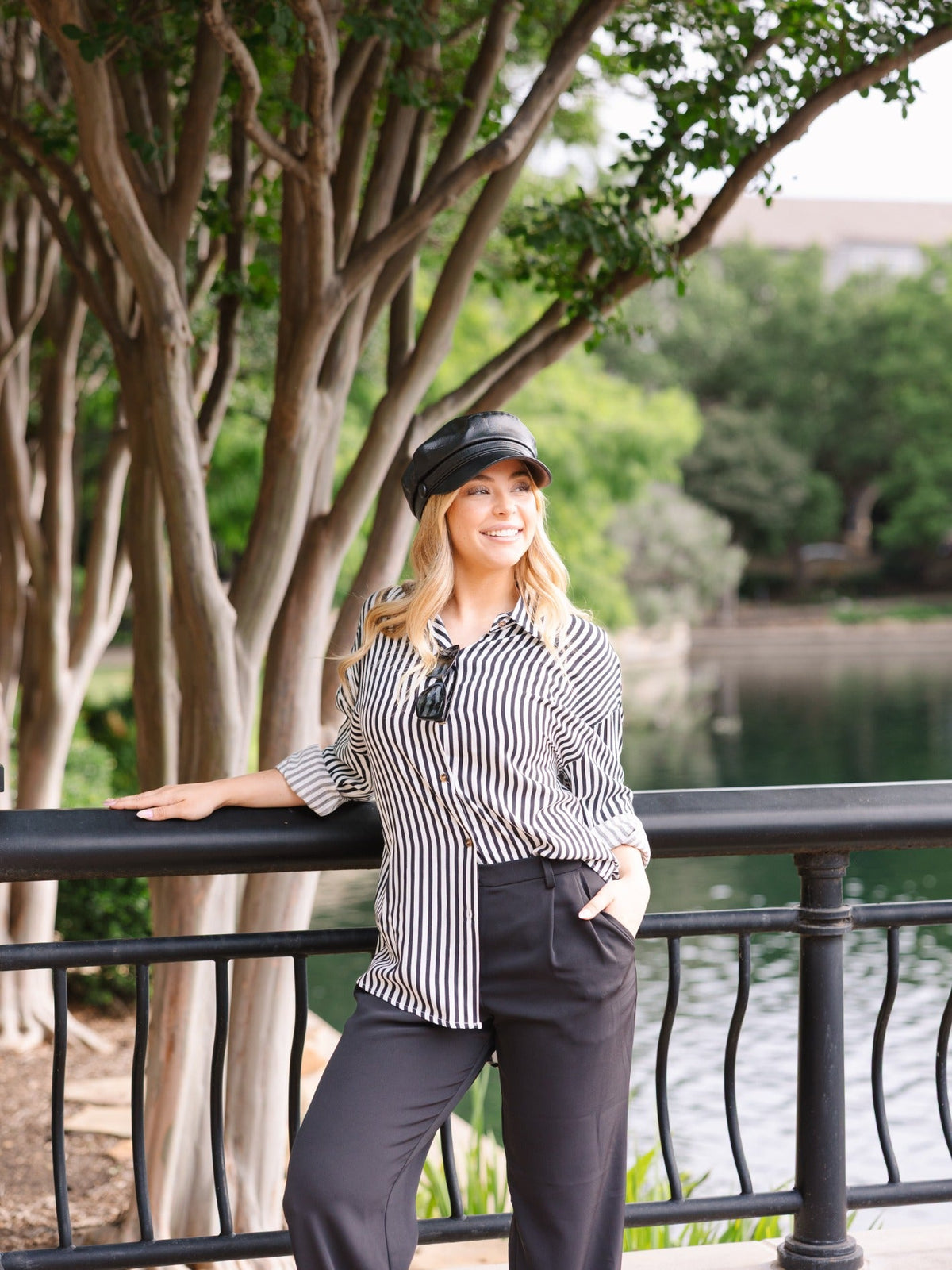 Kathryn Classic Button-Up, Black Stripes