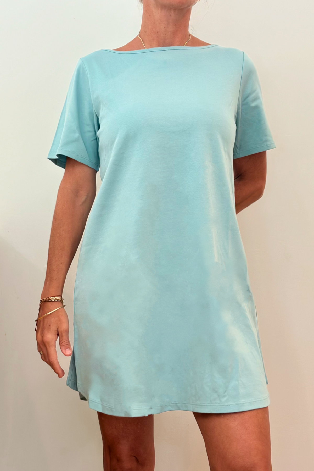 Verde Pima cotton T-shirt dress, close-up
