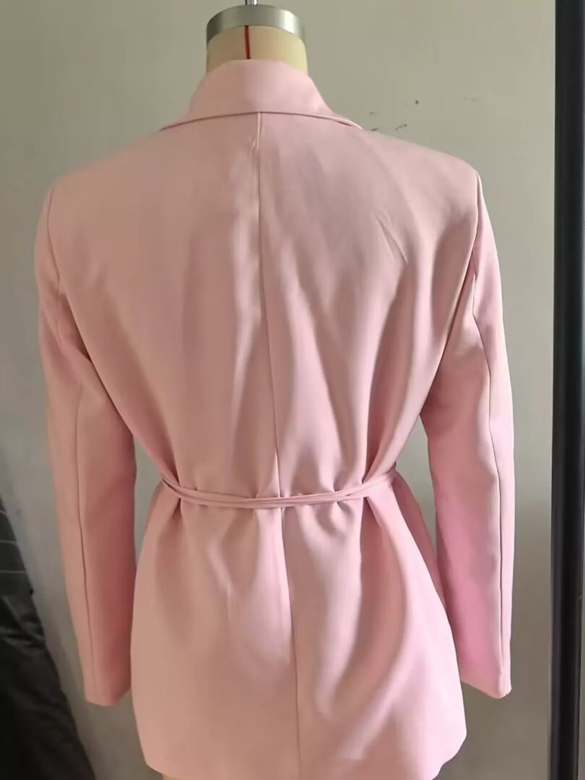 3D Rose Floral Waist Detail Blazer, back view in pink