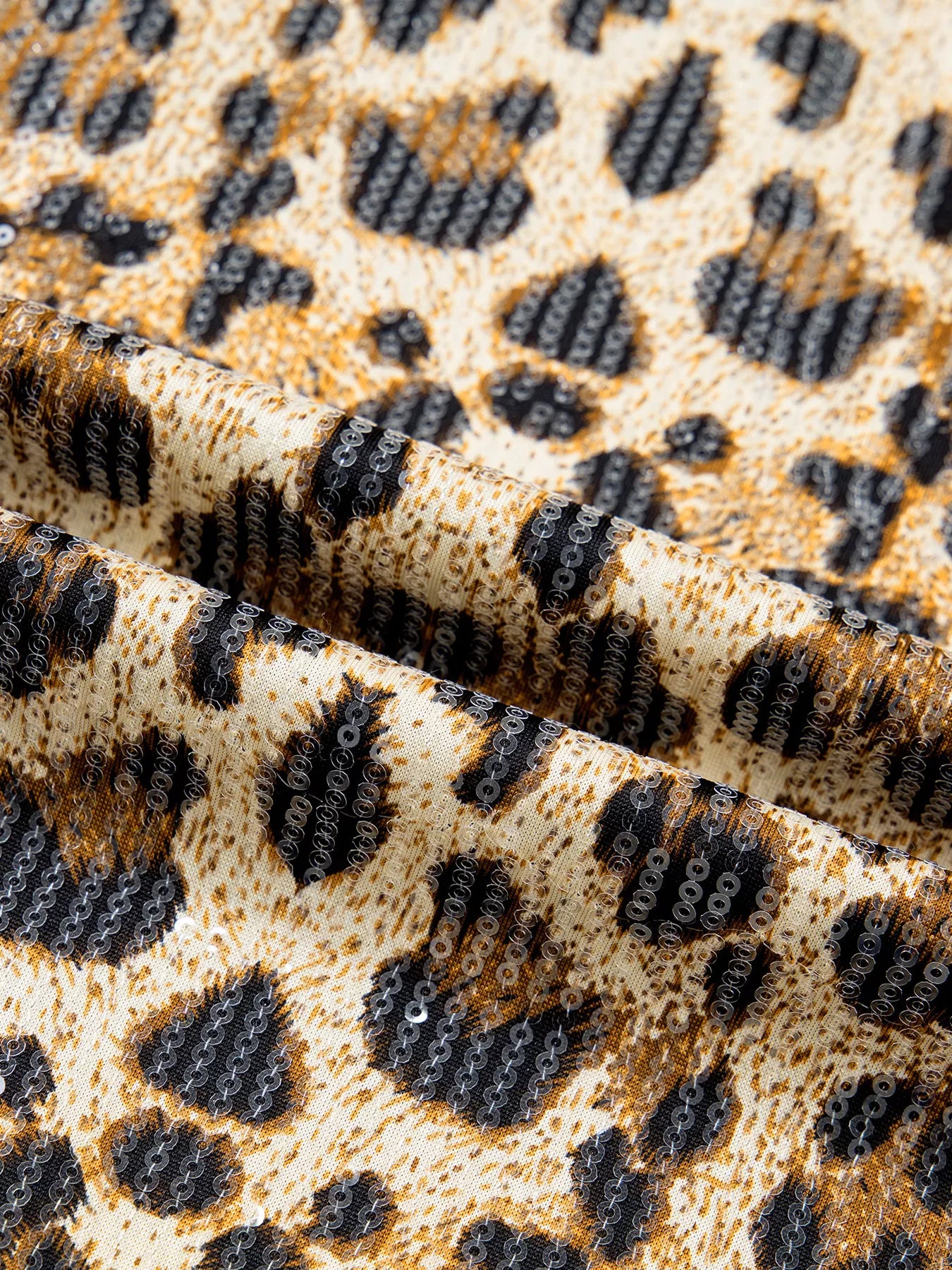 Trendsi Sequin Leopard Pattern Short Sleeve Top -
