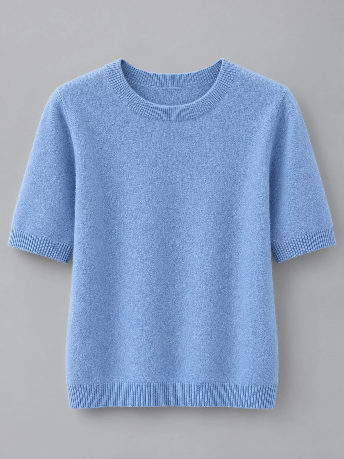 Blue round neck short-sleeve sweater