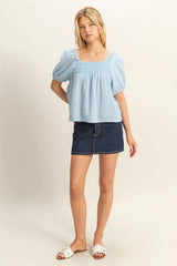 Trendsi HYFVE Crochet Detail Puff Sleeve Peasant Top -