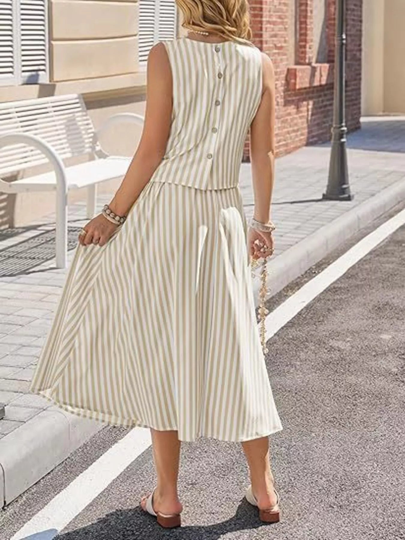 Trendsi Striped Sleeveless Top and Midi Skirt Two-Piece Set -