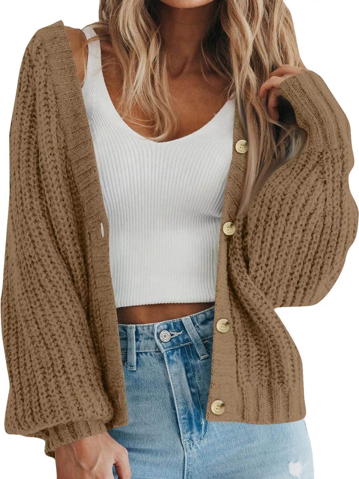 Button cardigan, khaki front
