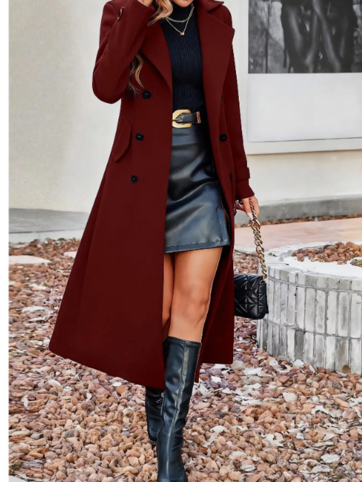 Trendsi Double-Breasted Longline Coat -