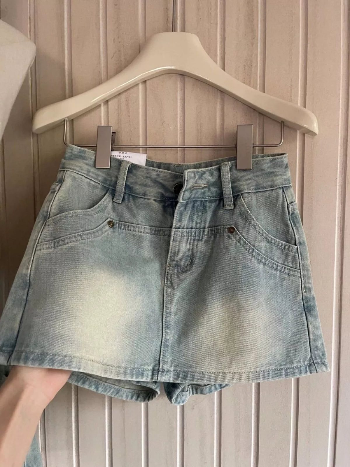 Denim shorts, blue denim overlay front
